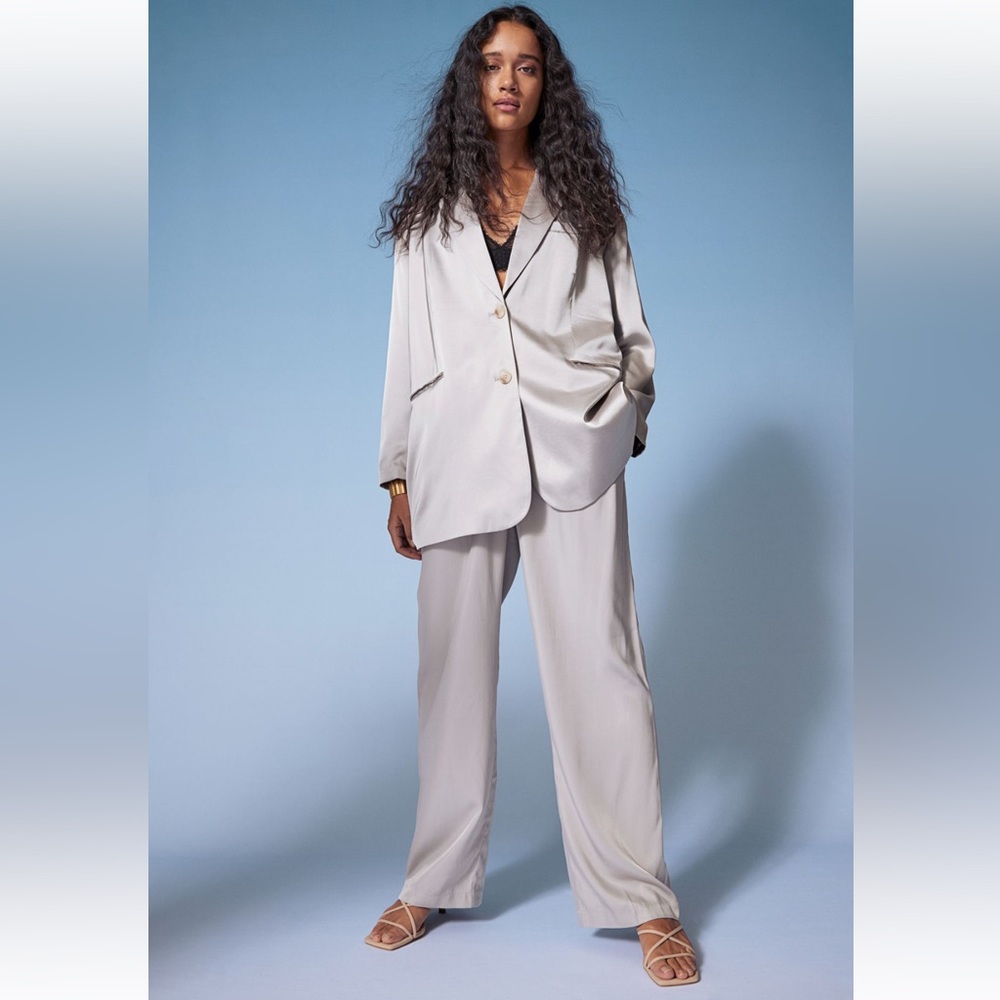 H&M Satin Oversized Jacket - Silver, XS/S/M